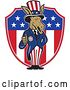 Vector Clip Art of Retro Democratic Party Donkey Uncle Sam Holding a Thumb up over an American Shield by Patrimonio