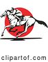 Vector Clip Art of Retro Derby Jockey Racing a Horse over a Red Circle by Patrimonio