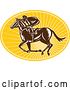 Vector Clip Art of Retro Derby Jockey Racing a Horse over Yellow Rays by Patrimonio