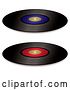 Vector Clip Art of Retro Digital Collage of Black Vinyl Records with Red and Blue Blank Labels by Michaeltravers