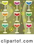Vector Clip Art of Retro Digital Collage of Colorful Drinks on a Circle Background by Prawny