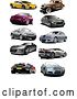 Vector Clip Art of Retro Digital Collage of Coupes,, and Sports Cars by