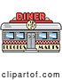 Vector Clip Art of Retro Diner Building with a Clock on It and Signs Advertising Burgers and Malts by Andy Nortnik