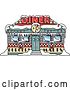 Vector Clip Art of Retro Diner in Snow, Decorated in Christmas Wreaths and Lights by Andy Nortnik