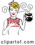 Vector Clip Art of Retro Dirty Blond Waitress or Housewife Smelling the Aroma of Fresh Hot Coffee in a Pot 2 by Andy Nortnik