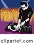 Vector Clip Art of Retro Dj Mixing a Record and Silhouetted Dancers by Dero