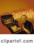 Vector Clip Art of Retro Dj Mixing a Record and Silhouetted Dancers in Orange Tones by Dero