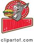 Vector Clip Art of Retro Donkey About to Take a Bite out of a Cheeseburger on a Red Sign by Patrimonio
