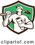 Vector Clip Art of Retro Drainlayer Guy Carrying a Shovel and Pipe in a Brown White and Green Shield by Patrimonio
