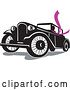 Vector Clip Art of Retro Driver Wearing a Long Purple Scarf in a Coupe Automobile by Patrimonio