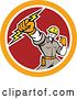 Vector Clip Art of Retro Electrican Holding up a Fist and Bolt in a Circle by Patrimonio