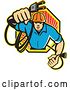 Vector Clip Art of Retro Electrician Holding out a Plug in an Octogon by Patrimonio