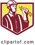 Vector Clip Art of Retro Electrician Worker Guy Holding a Bolt over a Ray Crest Shield by Patrimonio