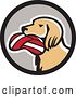 Vector Clip Art of Retro English Setter Dog with a Deflated Volleyball in His Mouth in a Black and Gray Circle by Patrimonio