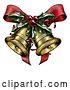 Vector Clip Art of Retro Engraved Christmas Bells with Holly and a Bow by AtStockIllustration