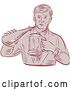 Vector Clip Art of Retro Engraved or Sketched Guy Pouring Beer into a Mug by Patrimonio