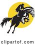 Vector Clip Art of Retro Equestrian on a Leaping Horse over a Yellow Circle by Patrimonio