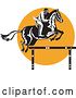 Vector Clip Art of Retro Equestrian on a Leaping Horse over an Orange Circle 2 by Patrimonio