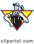 Vector Clip Art of Retro Factory Blacksmith Worker Carrying a Hammer over a Traingle by Patrimonio