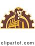 Vector Clip Art of Retro Factory Worker Guy with a Building and Gear Cog by Patrimonio
