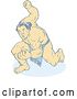Vector Clip Art of Retro Faded Sumo Wrestler Holding up a Fist by Patrimonio