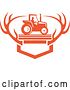 Vector Clip Art of Retro Farmer Operating a Tractor over Mounted White Tail Deer Antlers by Patrimonio