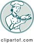 Vector Clip Art of Retro Female Chef Holding a Roasted Chicken on a Plate in a Circle by Patrimonio