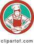 Vector Clip Art of Retro Female Chef Mixing Ingredients in a Bowl Inside a Red White and Green Circle by Patrimonio