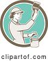 Vector Clip Art of Retro Female House Painter Using a Brush in a Brown White and Turquoise Circle by Patrimonio