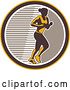 Vector Clip Art of Retro Female Marathon Runner in a Brown White and Yellow Circle by Patrimonio