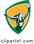 Vector Clip Art of Retro Female Volleyball or Netball Player Serving in a Green White and Orange Shield by Patrimonio