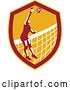 Vector Clip Art of Retro Female Volleyball Player Spiking a Ball in a Shield by Patrimonio