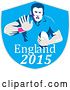Vector Clip Art of Retro Fending Rugby Union Player with Ball in a Blue England 2015 Shield by Patrimonio