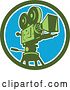 Vector Clip Art of Retro Film Movie Camera in a Green White and Blue Circle by Patrimonio