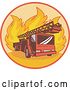 Vector Clip Art of Retro Fire Truck and Flames Logo by Patrimonio