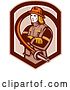 Vector Clip Art of Retro Firefighter Encircled with a Hose in a Brown Shield by Patrimonio