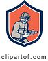 Vector Clip Art of Retro Firefighter Holding a Hose in a Blue White and Orange Shield by Patrimonio