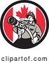 Vector Clip Art of Retro Firefighter Holding a Hose in a Canadian Flag Circle by Patrimonio