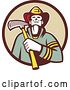 Vector Clip Art of Retro Firefighter Holding an Axe in a Brown and Tan Circle by Patrimonio