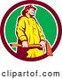 Vector Clip Art of Retro Firefighter Holding an Axe in a Maroon White and Green Circle by Patrimonio