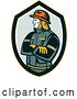 Vector Clip Art of Retro Firefighter with Folded Arms in a Shield by Patrimonio