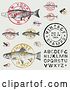 Vector Clip Art of Retro Fish Postmark Stamps and Alphabet Design Elements by BestVector