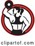 Vector Clip Art of Retro Fit Lady Working out with a Dumbbell in a Red Circle by Patrimonio