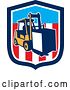 Vector Clip Art of Retro Forklift with a Box on an American Shield by Patrimonio