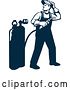 Vector Clip Art of Retro Full Length Male Welder Looking Back over His Shoulder in Navy Blue by Patrimonio