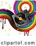 Vector Clip Art of Retro Funky Music Background with a Dripping Rainbow, Stars and a Turntable on White by Elaineitalia