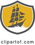 Vector Clip Art of Retro Galleon Ship with Lightning in a Gray White and Yellow Shield by Patrimonio
