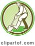 Vector Clip Art of Retro Gardener Digging with a Shovel in a Circle of Sunshine by Patrimonio