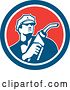 Vector Clip Art of Retro Gas Station Attendant Jockey Holding a Nozzle in a Red White and Blue Circle by Patrimonio