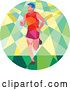 Vector Clip Art of Retro Geometric Low Poly Male Marathon Runner in a Green and Yellow Circle by Patrimonio